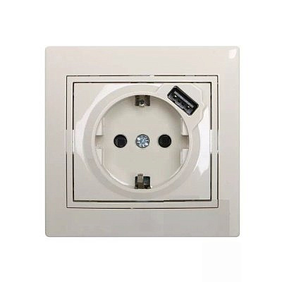 Розетка 701-0303-181 розетка СУ 1 мест. 16А + USB 2.1A 1 мест. крем (земля) 