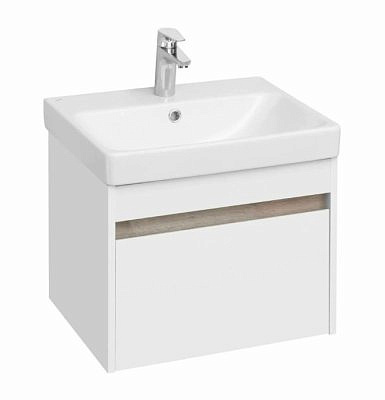 Тумба Марти 55 белый глянец, дуб эдгрейн с раковиной Адриана 55 Акватон 1A263201MY010 + 1WH501620