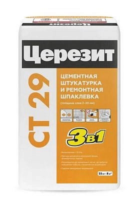 ЦЕРЕЗИТ CT 29/25кг Штукатурка цементная высокопрочная, толщина слоя 2-20 мм (48)