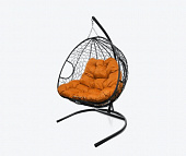 Подвесное кресло для ДВОИХ Ротанг (ЧЕРНЫЙ),подушка оранжевая