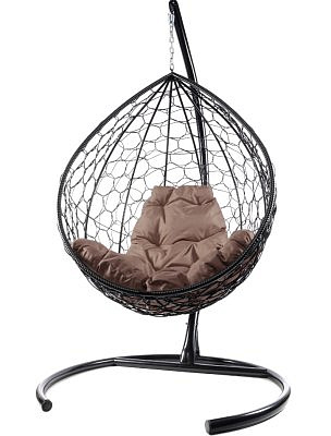 Подвесное кресло КАПЛЯ Ротанг (ЧЕРНЫЙ),подушка коричневая