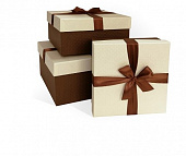 Коробка подарочная с бантом тиснение РОМБ-крупный 170x170x70 слоновая кость-шоколадный (квадрат, 170х170х70, слоновая кость тисненая-шоколадная тисненая, шоколадная лента)