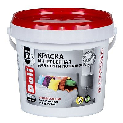 Краска DALI интерьерная для стен и потолков, белоснежный 0,9л