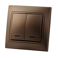 Переключатель 2 - клавиши с подсветкой , световой , коричневый перламутр 701-3131-112 2-кл СП Мира