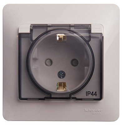 Розетка 1-м с заземлением защитные шторки с крышкой IP44 бел. SchE GLS000148