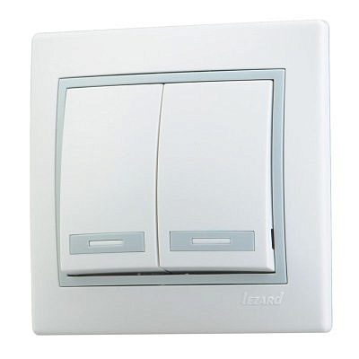 Переключатель 2-клавиши , белый с серой вставкой 701-0215-101 Мира