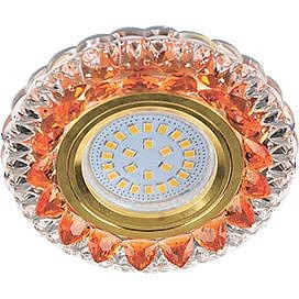 Светильник Ecola встроеный искристый с подсветкой LD7009 MR16 GU5.3  "Кристалл" янтарь/золото 30х95 