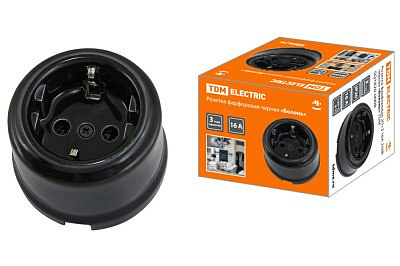 Розетка фарфоровая черная с заземлением SQ1820-0008 Болонь