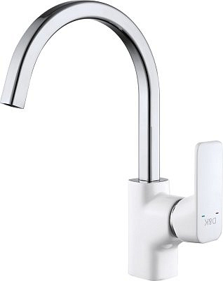 Смеситель для кухни DK однорычажный с высоким поворотным изливом хром белый 1432416