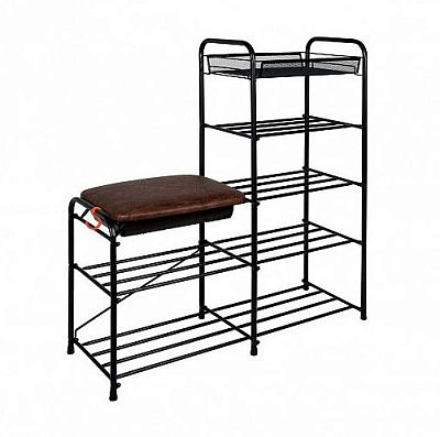 Подставка для обуви "АЛЬФА 35" 5 полок с сиденьем и ящиком (890*300*950мм) черный ПДОА35СЯ Ч 238924