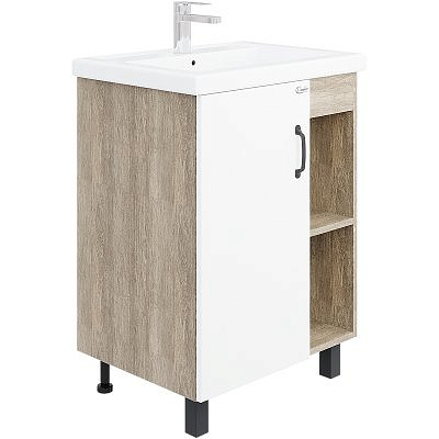 Тумба Оника Тимбер 60.01 белый матовый дуб сонома с раковиной Фостер 60 106115