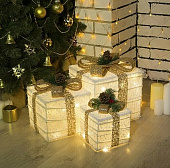 Фигура текстиль "Подарки белые с бежевой лентой" 15х20х25 см, 60 LED, 220V, Т/БЕЛЫЙ 4357001