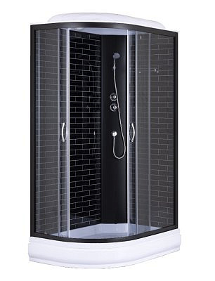Душевая кабина CS-66120-20R GB 120*80*215 средний поддон 20 см,Черный кирпичный узор, прозрачное стекло, профиль черный