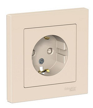 Механизм розетки 1-м с/з  с рамкой с шторками защиты бежевая SchE GLS000244 423819
