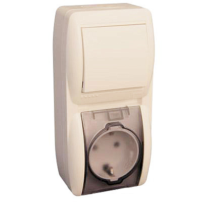 Переключатель вертикальный 1 - клавиша и розетка с заземлением с крышкой , кремовый 710-0300-172 