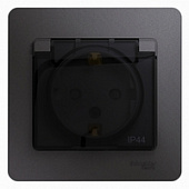Розетка 1-м с заземлением защитные шторки с крышкой графит IP44 SchE GLS001348