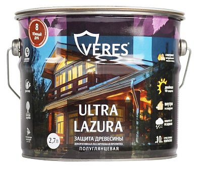 Декоративная пропитка Veres для дерева Ультра лазура №8 Дуб темный 2,7л VU-17 281400