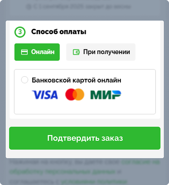 Проверьте правильность введенных данных и нажмите «Оформить заказ»