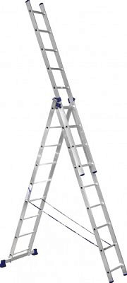 Лестница 3х секционная  универсальная алюминевая  высокая 252/419/588см, 9 ступеней