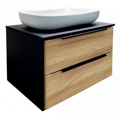 Тумба Мальта 70 подвесная дуб, черный под накладной умывальник RUNO   