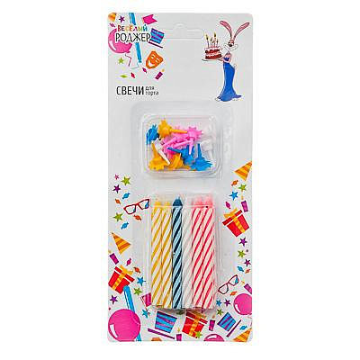 Свечи для торта 12 шт, 4 цвета, SR-05 ВЕСЕЛЫЙ РОДЖЕР 