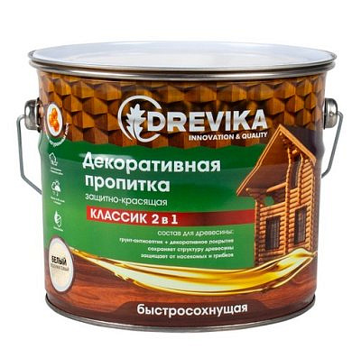 Пропитка декоративная Классик 2в1 белый 2,7л DREVIKA