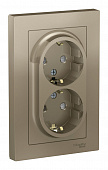 Механизм розетки двухместной Schneider Electric ATLASDESIGN, скрытый монтаж, с заземлением, со шторками, шампань ATN000526