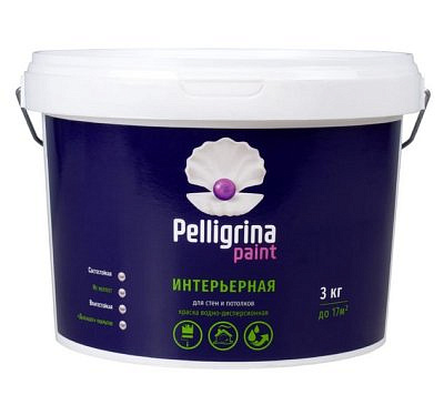Краска в/д PELLIGRINA PAINT интерьерная влагостойкая белоснежная (3кг)