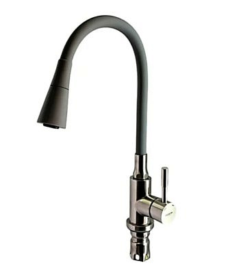 Cмеситель для кухни Ledeme L74199-9  с силиконовым изливом, серый 