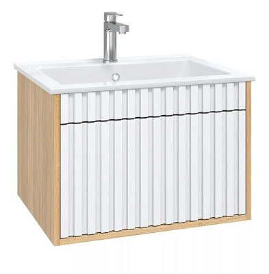 Тумба подвесная Оника Дайлер 60 белая, дуб сонома с раковиной Бергамо Нова 60 106150