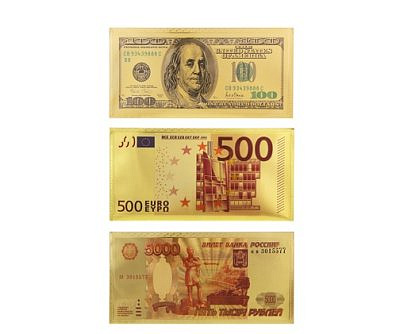 Конверт для денег 9x18см, золотой, пластик, 3 дизайна, 521054/079