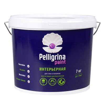 Краска в/д PELLIGRINA PAINT интерьерная влагостойкая белоснежная (7кг)