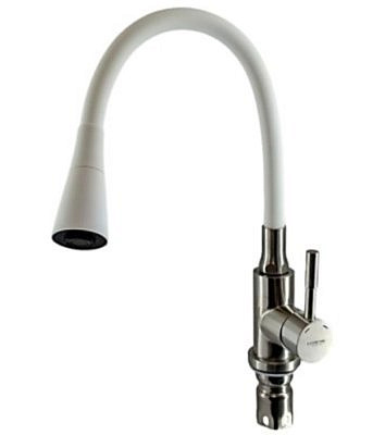 Cмеситель для кухни Ledeme L74199-3  с силиконовым изливом, белый 