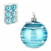 СНОУ БУМ Набор шаров с декором и бисером 6шт 6см, голубой с белым, пластик 373-330