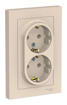 Механизм розетки двухместной с рамкой Schneider Electric ATLASDESIGN скрытый монтаж с заземлением винтовые клеммы бежевый ATN000224