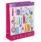 Пакет подарочный бумажный, 26x32x9 см, 4 дизайна, С Днем Рождения, LADECOR 507-137