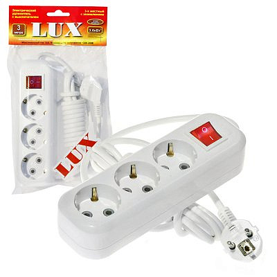 Удлиннитель сетевой У3-ЕВК-03 белый , 3м , с выключателем , 3-места с з/к