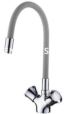 Cмеситель для кухни Ledeme  L4022-9 гибкий шланг,серый, крест