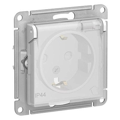 механизм розетки 1-м с/з, шторки, крышка белый  IP44 ATN440146