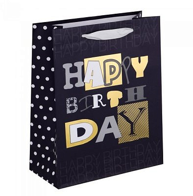 Пакет подарочный, с фольгированным слоем, 26x32x12см, 4 дизайна, С Днем Рождения LADECOR 507-219