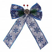 Бант декоративный, 20x30 см, с декором, серебро с синим, полиэстер СНОУ БУМ 374-561