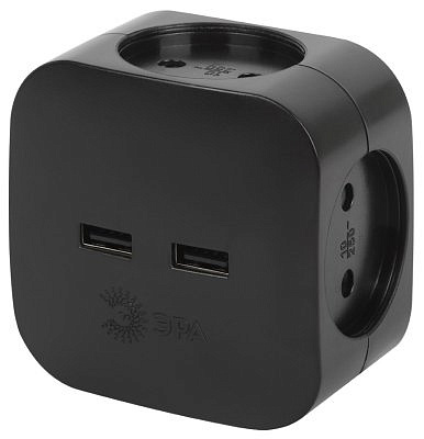 Разветвитель (тройник) ЭРА 4 розетки (10А) +2xUSB (2.4A/5В), (корпус PC) черный SP-4-USB-B 49536 845261