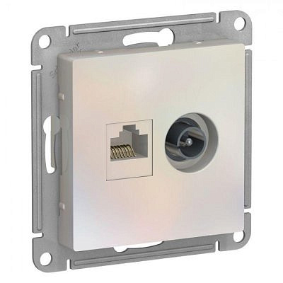 Механизм розетки конн. TV + комплект СУ 2-м RG6+RJ45 белый SchE GSL000189