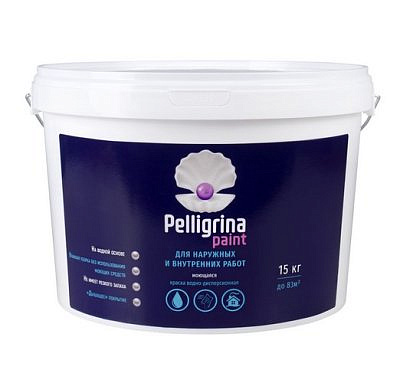 Краска в/д PELLIGRINA PAINT для наружных внутренних  работ моющая белоснежная (15кг)