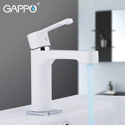 Смеситель для раковины Gappo G1002-8 белый хром Ф35 гайка