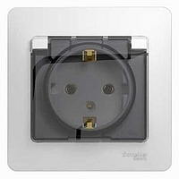 Розетка 1-м с заземлением защитные  шторки с крышкой бел. SchE GLS000146