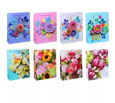 Пакет подарочный бумажный 30х23х8 см, 8 дизайнов