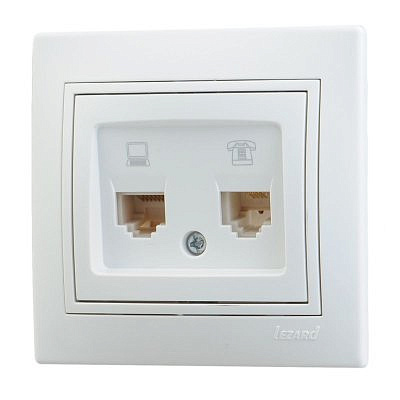 Розетка 701-0202-143 телеф./компьют. СУ 2 мест.бел(RJ11+RJ45)  Распродажа