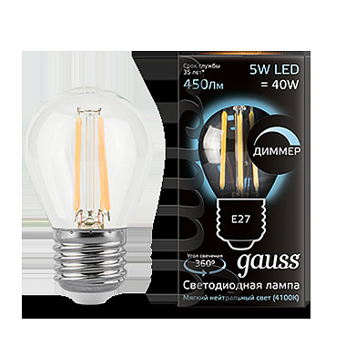 яЛампа Gauss LED-F Globe  5W/4100 E27  Filament матовая 80х45