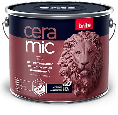 Краска в/д BRITE CERAMIC для интенсивно используемых помещений База А, 9л
